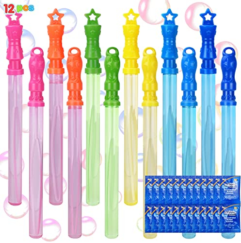 JOYIN 12 * 118ml Riesen Seifenblasen Stab mit 12 * 12ml Konzentriert Seifenblasenflüssigkeit für Kinder, 37cm Gross Seifenblasen Schwerter, Seifenblasenschwert Kindergeburtstag, Kinder Mitbringsel