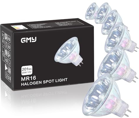 GMY MR16 halogenlampor 20 W 12 V GU5.3 spotlight, 36° strålvinkel, dimbar varmvit halogenlampor 2 stift, 4 000 timmars livstid, Dichroic 6-pack