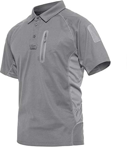 KEFITEVD Wandershirt Herren Kurzarm Leichtes Sweatshirt Sommer Poloshirt mit Tasche Männer Arbeitsshirt Angelbekleidung Quick Dry Freizeitshirt Hellgrau 3XL