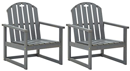 vidaXL 2X Akazienholz Massiv Gartenstuhl mit Armlehnen Stuhl Stühle Gartensessel Sessel Gartenmöbel Gartenstühle Balkonstuhl Terrasse Grau