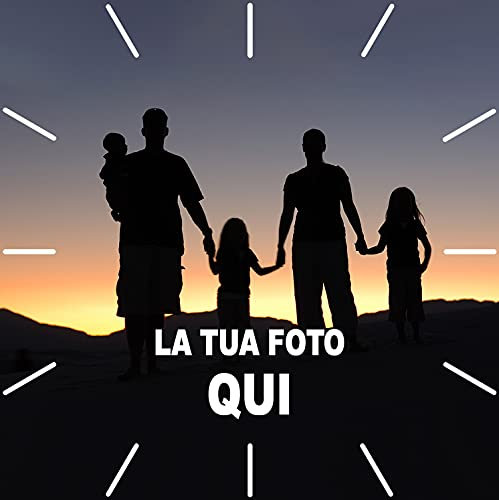 Stileitaliano Orologio da Parete personalizzato in Legno moderno con Trattini Bianchi Orologi a muro con foto stampa fotografica 25cm x 25cm Quadrato Idea Regalo per la Casa