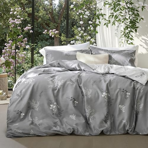Bedsure Duvet Cover King Size - Reversible Floral Duvet Cover Set with Zipper Closure, 3 Pieces Grey Bedding Set with 8 Corner Ties and 2 Pillowcases 20x36