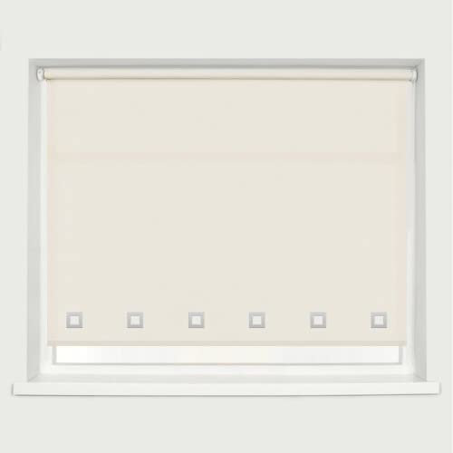 Square Eyelet Windows Roller Blinds Polyester Fabric, Easy Fit Trimmable, Home, Office, Blind with Metal Tube and Child Safe Fittings (Width 60cm x Length 165cm, Light Filtering Shade, Natural)
