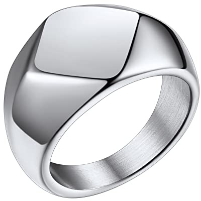 Anillos Sello de Rombo Geométrico Tamaño 19,75, Anillo de Acero Inoxidable Color Plateado, Anillo de Moda Hip Hop Rock Punk, Anillos Hombre Mujer para Regalo Pareja Aniversario Navidad