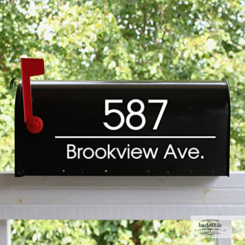 Personalized Mailbox Numbers - Street Address Vinyl Decal - Custom Decorative Numbering Street Name House Number Gift E-004t-CST - Back40Life
