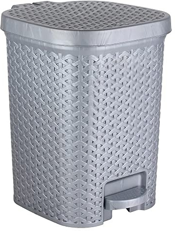 JMS we create smile 7 Litre Rattan Style Square Plastic Foot Pedal Bins Rubbish Bathroom Bins Waste Trash Dustbin Plastic bin (BOTTLE GREY/SILVER)