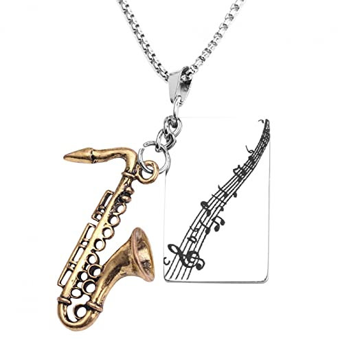 INCIDO Anhänger Halskette Mode Custom Musik Symbol Schmuck Gold Silber Saxophon Stück Gravur Anhänger Halsketten für Männer Frauen Geschenke an Teenager Weihnachts- und Valentinstagsgeschenke