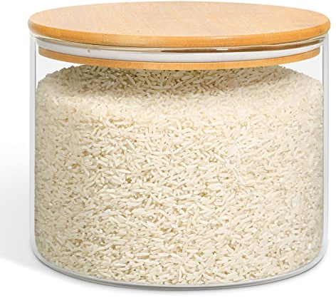 ComSaf Glass Food Storage Containers, 2950ml Glass Flour and Sugar Containers with Airtight Lids, 7 x 5.5 Large Glass Jars with Bamboo Lid for Rice, Pasta, Oats, Grains, Cookies, Snack