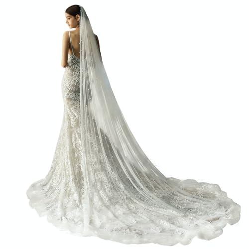 Ambre Adèle Newgistics Schleier für Frauen, 228 x 150 cm langer Brautschleier mit Kamm, weißer Hochzeitsschleier, Weiss/opulenter Garten, Lange