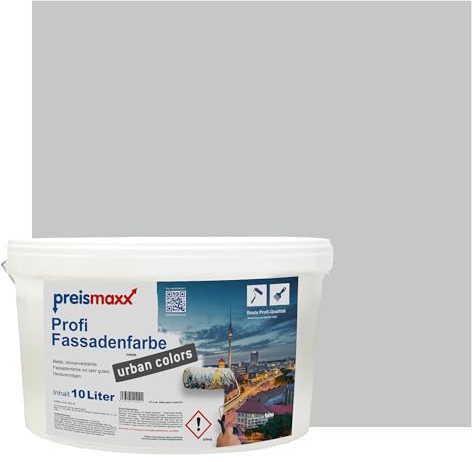 Preismaxx Profi Fassadenfarbe urban colors, bunte Außenfarbe, grau, steingrau, stone grey 10L, matte, wasserabweisende Aussen-Dispersion, hohe Wasserdampfdurchlässigkeit