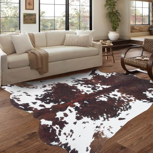 Guyekobe Alfombra grande lavable de cuero vacuno de 10 x 8 pies, alfombra con estampado de vaca para decoración de habitación occidental, alfombras occidentales para sala de estar, dormitorio, oficina