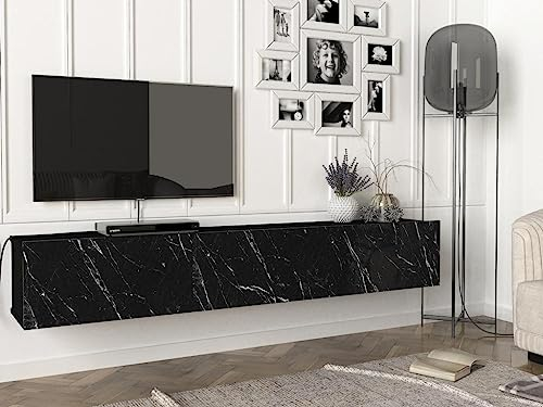 Vente-unique-TV-Hängemöbel mit 3 Türen - Marmor-Optik schwarz - VIKILA