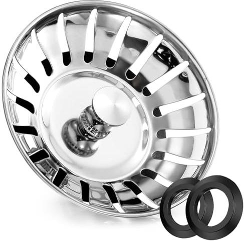 Stainless Steel Kitchen Sink Bowl Strainer and Plug, 78mm Kitchen Sink Plug for Single Double Bowl Use, Kitchen Bathroom Food Hair Catcher Filter Stopper - Prevent Clogs, Bad Smells