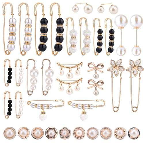 36pcs Broches en Perles, Épingles de Sûreté Tendance pour Femmes Strass et Perles Breloques pour Chaussettes Accessoires pour Vêtements Chapeaux Chaussures Écharpes Accessoires de Décoration