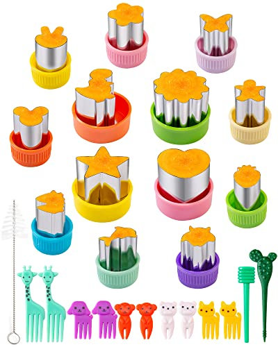 Nifogo Cortadores de Galletas 26 Piezas, Cortador de Frutas y Verduras, Cortador de Sándwich de Acero Inoxidable con 10 Tenedores Fruta