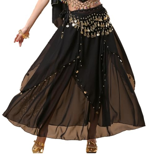 Baisdan Costume da danza del ventre da donna, set gonna per danza del ventre, sciarpa per fianchi, carnevale, spetta, Nero , Taglia unica