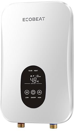 EcoBeat Calentador de Agua Instantáneo Eléctrico Compacto (Tamaño folio), Termo Sin Tanque, Pantalla LED Táctil con temperatura graduable. (3500 W)