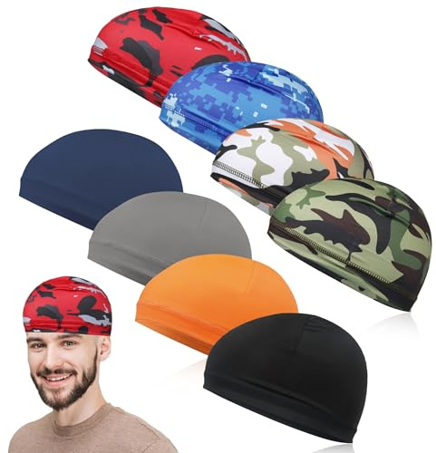 Piacolnic Cooling Skull Cap, 8 Pack Breathable Helmet Liner, Lightweight Sweat Wicking Cap for Men Women, Cooling Helmet Liner Running Hat Liner for Cycling Hiking Outdoor Sports