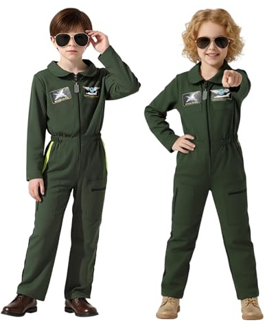 Joyincoser Costume de pilote pour enfant - Uniforme de pilote avec lunettes de soleil - Cosplay pour Halloween, carnaval, fête - Déguisement pour garçons et filles (140 cm)