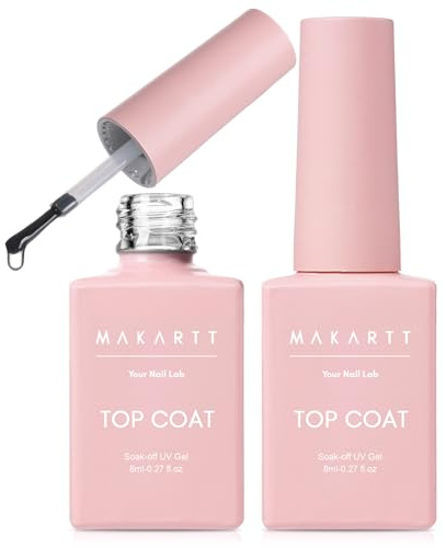 Makartt Top Coat Nail Polish - 2 Pcs No Wipe Gel Top Coat, Long-Lasting Glossy Finish, Clear Nail Polish, Non-Yellowing, Pink Bottle, Soak Off with UV/LED Lamp, DIY Manicure Gift for Women