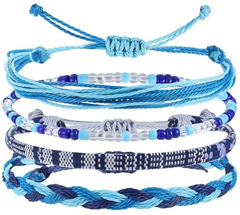 4-pack strandarmband set för män och kvinnor - justerbara flätade reparmband, surfare boho sommar ankelarmband, handgjorda strängsmycken, Large, Bomull, Ingen ädelsten