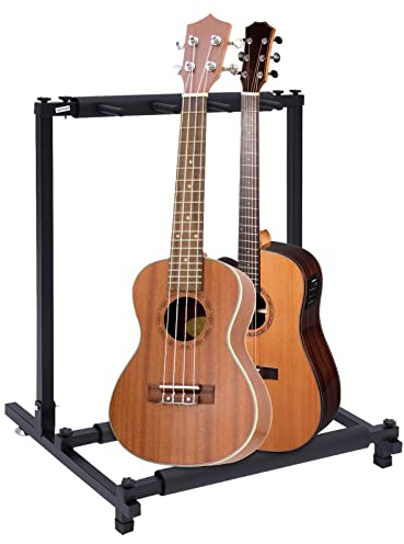 OUKANING Gitarrstativ av metall, 3 fack/5 fack/9 fack – multistativ, gitarrhållare med mjuk skumstoppning och halkfria fötter för elgitarrer, bas och akustiska gitarrer (3 fack)