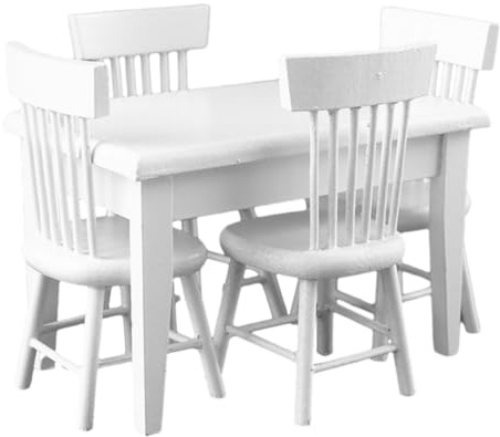 BCOATH Miniatures Bois pour Maison de Poupées Table et Chaises Décoratives Blanc pour Salle à Manger Courtyard et Intérieur Éducatif