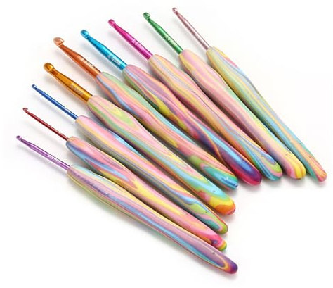 Crochet Hooks Set - ShiningUU 9pcs Rainbow Crochet Needle Set with Soft Grip Handle | Complete Crochet Kit for Beginners Adults & Yarn Craft Lovers | Crochet Gifts for Women