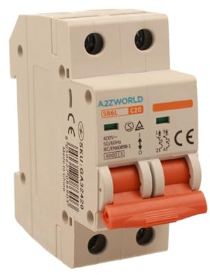 Interruttore Magnetotermico 20A C20, Bipolare 2P, Curva C 6kA, 2 Moduli DIN 220V AC, Certificato IEC60898-1, Serie SB6L