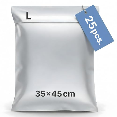 LIPOLABA® Pack de 25 bolsas de envío L 35x45 cm | Sobres de envío de plástico para ropa y paquetes grandes | Bolsas opacas e impermeables | Embalaje para Vinted, Wallapop y ecommerce