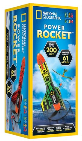 National Geographic fusée Power Rocket pour Enfants – Fusée motorisée Rechargeable avec Rampe de Lancement, atteint 60 mètres de Hauteur, Jouet d’extérieur à atterrissage sécurisé