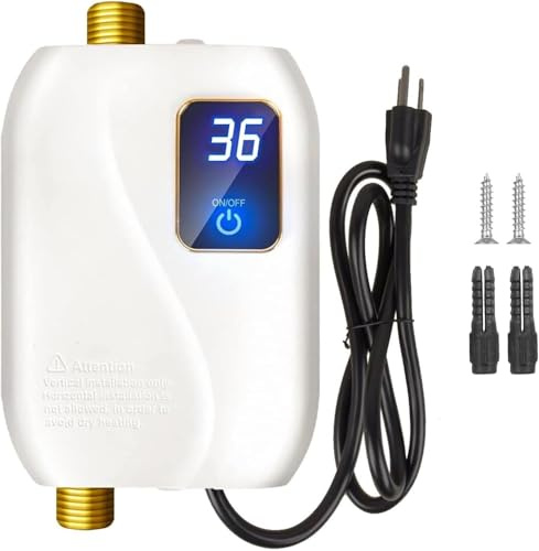 Chauffe-Eau Électrique 3500W, Chauffe-Eau Instantané, Avec Affichage Numérique LCD et Boutons Tactiles, Chauffe-Eau Électrique Sans Réservoir Pour RV Cuisine Salle De Bain (Blanc)
