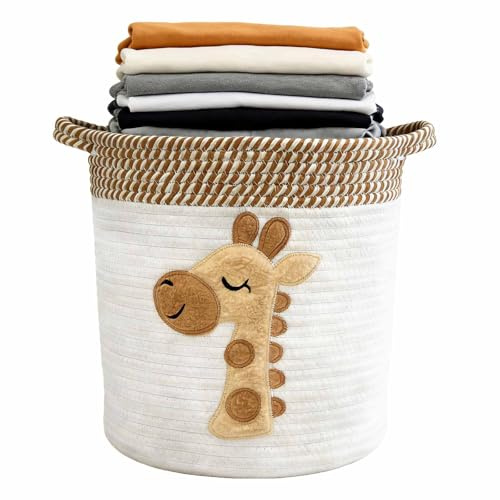 Drwosm 1 Pc Cartoon Giraffe Cotton Rope Hamper, Baby Storage Basket For Nursery, Kids Laundry Bin, Dirty Clothes Receptacle, Cute Toy Box 30x30cm