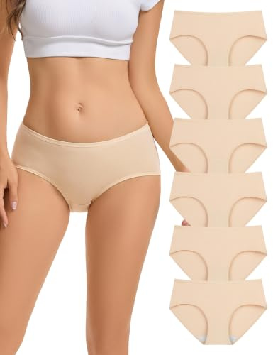 INNERSY Underwear Women Cotton Knickers Ladies Briefs Basic Pants Pack of 6 | Stretch Mid Rise Hipster Panties, Soft Breathable 100% Cotton Gusset, Tag-free & Wedgie Free, for Sports, Sleep & Daily Wear