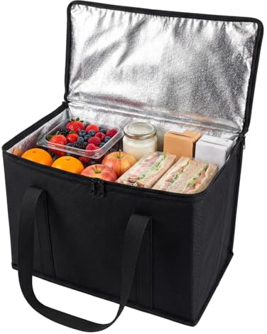 30L Insulated Shopping Bag Large Capacity Double Zip Medium Cooler Bag, Foldable Cooler Bag for Picnic, Camping, Food Delivery, BBQ, Grocery Shopping & Travel