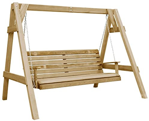 GeenYuu Gungbänk av impregnerad furu 205 x 150 x 157 cm, trädgårdsgunga med soltak och liggfunktion för terrass, utomhus, verandagunga väderbeständig