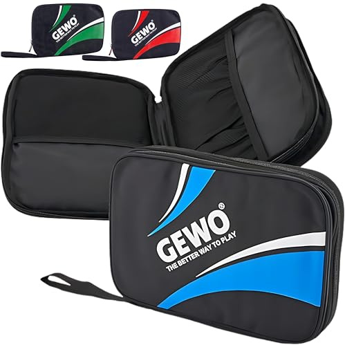 GEWO Doppelhülle Master - Tischtennisschläger-Hülle für 2 Schläger - Nylon Tischtennis-Tasche mit gepolsterten Schlägerfächern - Rundum-Schlägerschutz mit Trageschlaufe, 32cm blau