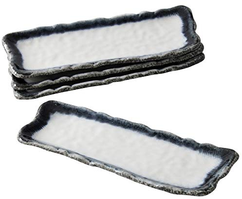 Uaral Japanese Sushi Plates Stoneware Sushi Plate Set Sushi Dish Set Sashimi Plates Rectangular Plate 12.5inch Set of 4, (Blue and White)
