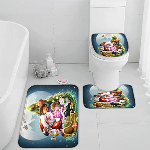 Badematten set 3D 40x60 Weihnachten Badezimmerteppich-Set absorbierend 3-teiliges maschinenwaschbare badteppich schnell trocknend Weihnachtsmann Karikatur Weihnachtsbaum Badvorleger mit wc deckelbezug