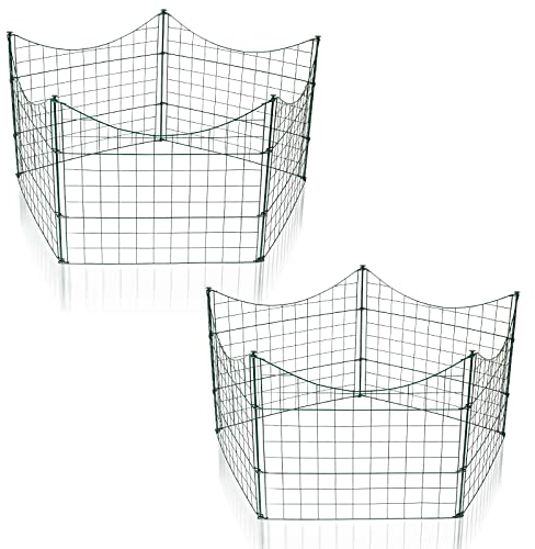 Gimisgu Teichzaun Gartenzaun 22tlg Set Zaun Teich mit 10 Zaunelemente und 12 Befestigungsstäben, Gartenzaun Grün, Welpenauslauf, Freigehege, Gitterzaun (Unterbogen), M6105-EM-2m