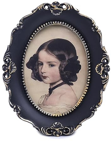 SIKOO Ovaler Vintage-Bilderrahmen, 6,3 x 8,9 cm, Brieftaschengröße, kleiner antiker Mini-Bilderrahmen, Schwarz