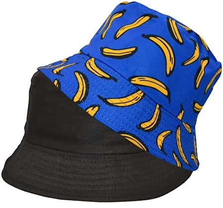 Alsino Anglerhut Fischerhut Sonnenhut Bucket Hat Reversibel Freizeithut Outdoor Wende-Hut Sommermütze Camping Reisen Wandern - für Damen Herren Kinder, Motiv wählen:Banane royal blau