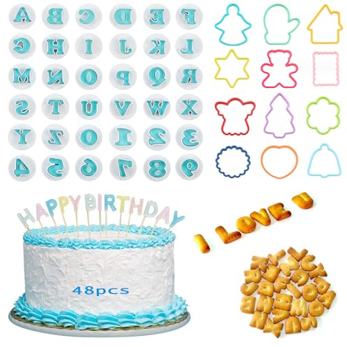 zhongguoqiaomao 48 Pcs Ausstecher Buchstaben Zahlen Fondant Ausstechformen Alphabet Kuchenformen Großbuchstaben Digitale Form Mini Kunststoff Backzubehör Backen DIY Kuchen Kekse Stempel Auswerfe