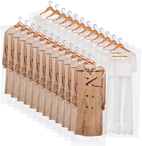 AVLA 50 Pack Plastic Garment Bags, Clear Dry Cleaner Bags, Dry Cleaning Hanging Clothes Cover, Transparent Coat Suit Dust Cover Protector Bag for Closet Storage, Home, Laundry, Laundrette, 23 x 59 In