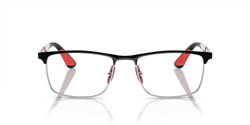 Ray-Ban Rx6516m Scuderia Ferrari Collection montatura rettangolare per occhiali da prescrizione, Nero su argento/lente demo, 55 mm