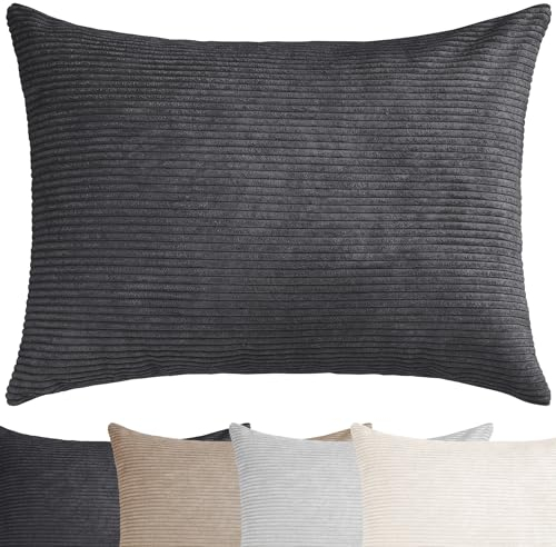 Selfitex XXL Breitcord Sofakissen 60x80 cm, Couchkissen mit Füllung und Bezug, edler Cord Stoff, extra weich und dekorativ, modische Breit Cord Optik, superweiche Kissen, Moderne Farben (Anthrazit)
