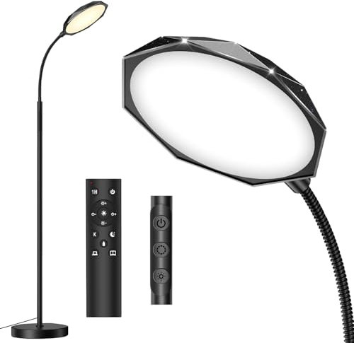 Elegante Diamant-LED Stehlampe Wohnzimmer Dimmbar 【Frei Verstellbar】,18W 1800LM Deckenfluter mit Fernbedienung & Touchsteuerung,1-Minuten-Installation,Stehlampe Modern für Büro,Schlafzimmer(Schwarz)