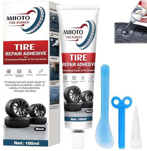 Ganbaro Rubber Glue for Tyres, Tyre Repair Glue, Puncture Repair Glue, Black Tyre Glue with Accessories, Bicycle/Motorcycle/Car Tire Repair Kit - Quickly Repair Tire Cracks, Holes and Peeling -100ml