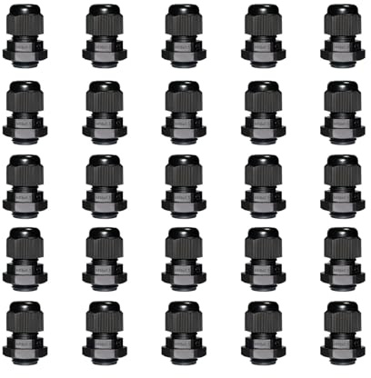 25 PCS Cable Gland M16, IP68 Waterproof Cable Pass-through, Cable Glands for Outdoor Garden Switch Box Junction Box, Plastic Nylon Cable Pass-through Black