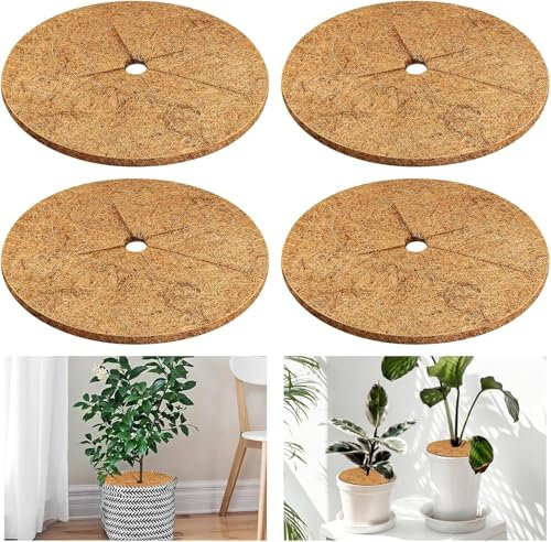 QINGHEC 4 Stück Kokos Mulchscheibe, Kokosscheibe 30cm Rund, Kokos Pflanzenschutz, Kokosmatte Winterschutz Kübelabdeckung, Kokosfasermatte für Pflanzen Bäume Frostschutz Kälteschutz